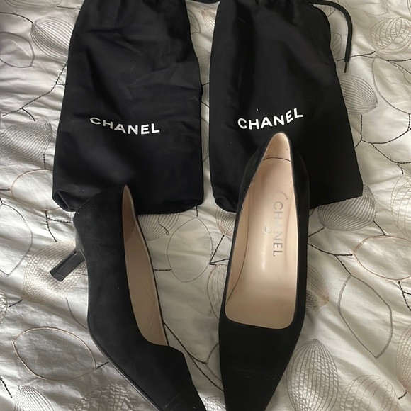 CHANEL Shoes - Chanel vintage black suede heels with Chanel dust bags